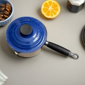 Le Creuset  Cobalt Blue Enameled Cast Iron Saucepan  1 1/4 US QT  VIntage-France